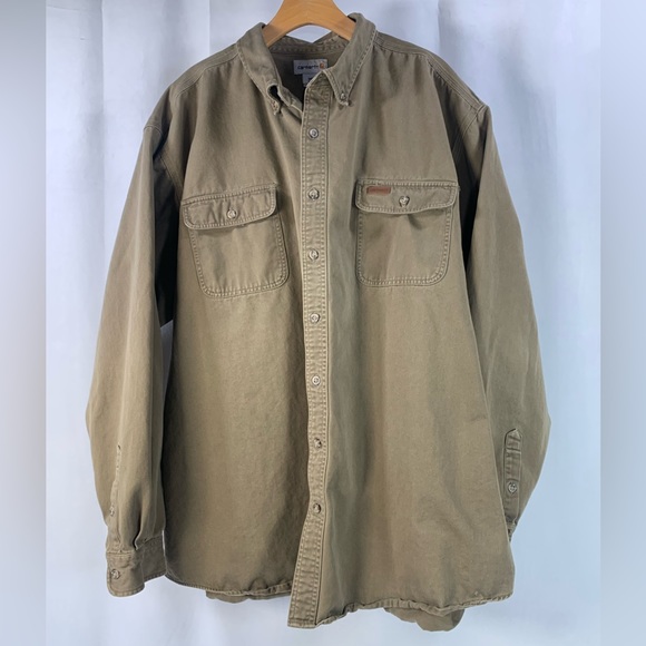 Carhartt Heavyweight Long Sleeve Khaki Tan Brown Tradesman Work Shirt Size 3XL - Picture 1 of 9
